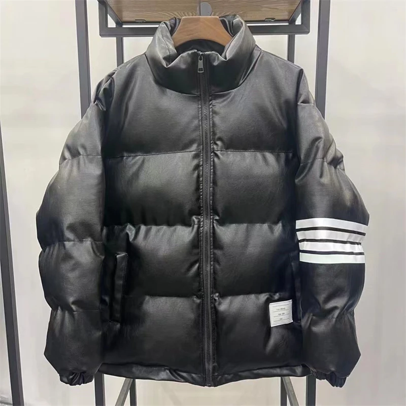 2022new winter bread clothes trendy blue thickened loose casual four-bar leather jacket thermal cotton clothing water proof coat