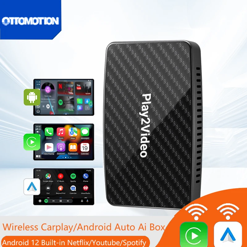 OTTOMOTION Беспроводной адаптер CarPlay Android Auto Встроенный Youtube/Netflix/Spotify/IPTV Ai Box для