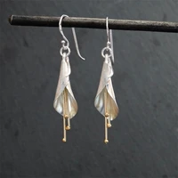 sweet romantic style female orchid flower pendant stud earrings boho women silver color metal earrings fashion party jewelry