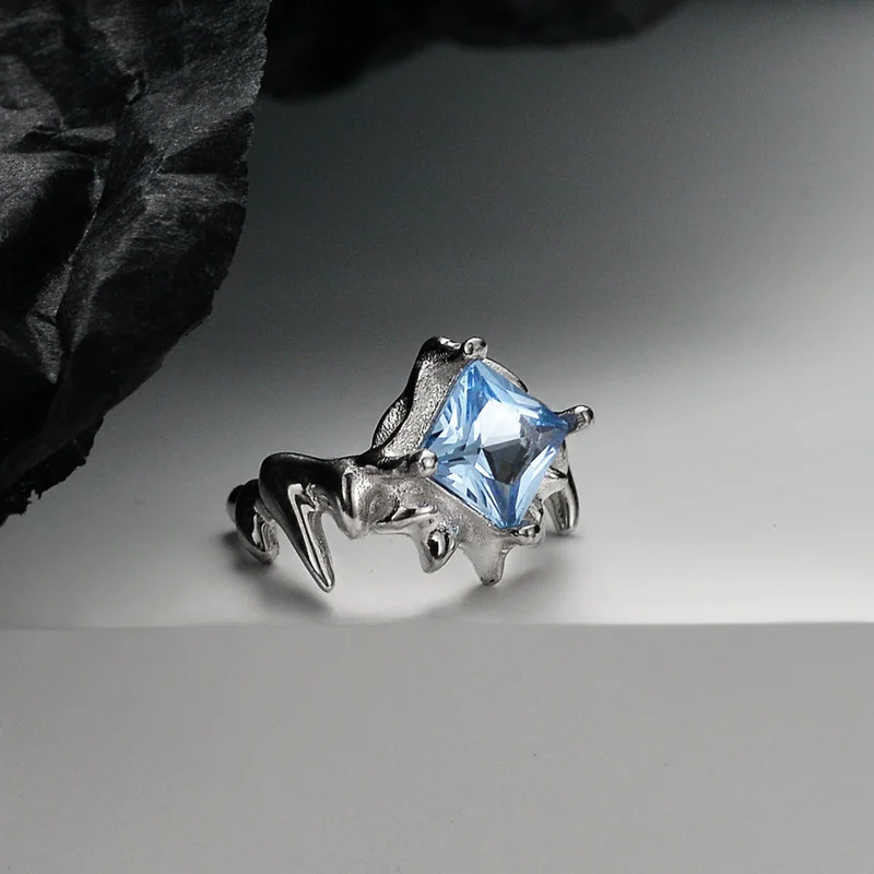 

brand genuine Luxury real jewels E5190 Black Blue Zircon bone Premium Feel Hole Free S925 Sterling Silver Thorn Textured Square