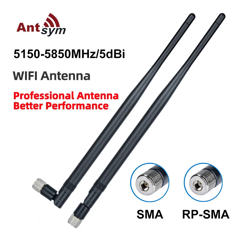 5G Wifi Antenna 5150-5850MHz 5dBi 2-Pieces Pack for Router Male for Wireless Network PC Computer PCIE Card IP Camera FPV Drone