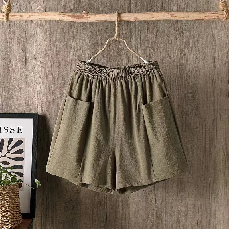 2023 Women Cotton Shorts Summer Casual Solid Cotton Linen Shorts High Waist Loose Shorts for Girls Soft Cool Female Shorts
