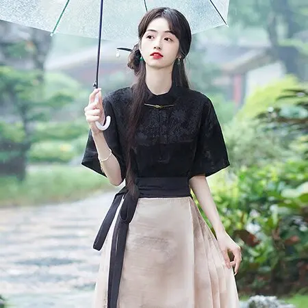 Китайская юбка YOUDEYISI на одной пуговице с воротником-стойкой и короткими рукавами