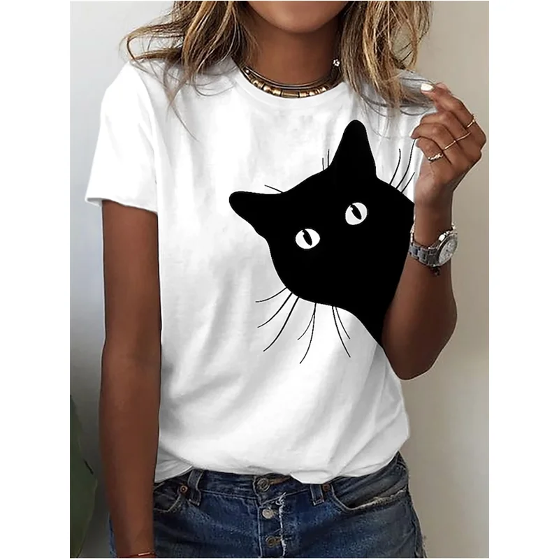 

Cat T Shirt For Women Kawaii Fashion Ladies T-shirt Oversized Harajuku Streetwear Women's Clothing Casual Tshirt 2023 Tee Shirt