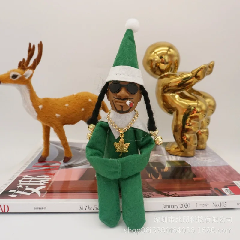 10IN Christmas Elf Wearing Sunglasses and Holding Snoop on A Stoop Doll Cigarette on The Shelf Stuff Doll Crafts Home Decor