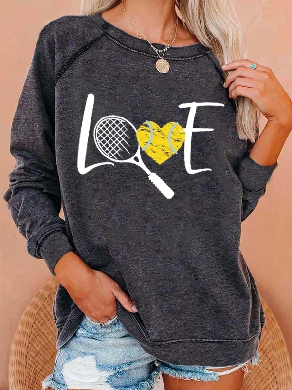 

Women's Tennis Lover Crewneck Sweatshirt Long Sleeve Ladies Streetwear Printing Pullover Sweater Tops