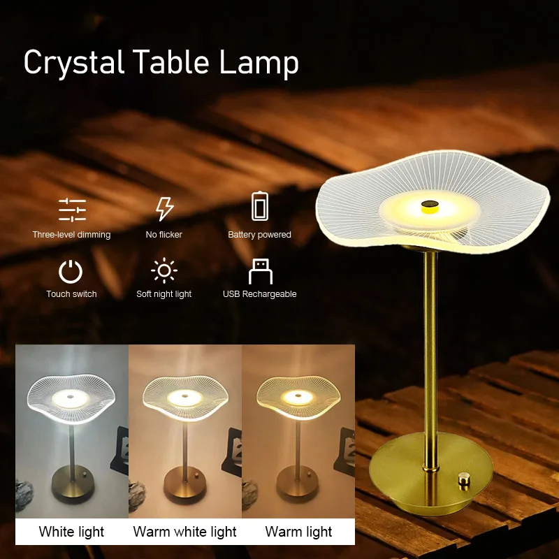 

1500mAh Touch Table Lamp 3 Colors Dimming Diamond Lamp Romantic Modern Bar Decor Lamp Cordless Rechargeable Night Light for Cofe