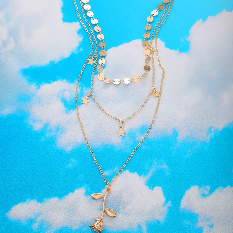 Tocona красивое ожерелье с подвеской из роз для женщин Подвески многослойная звезда