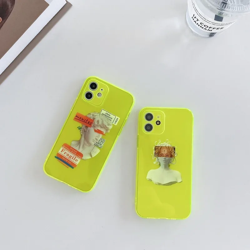 Фото Флуоресцентный Модный мягкий чехол с статуей для Iphone 11 12 Pro Max Mini 7 8 Plus Xr X Xs Max, чехол для телефона в стиле ретро, Современные чехлы, Обложка №3