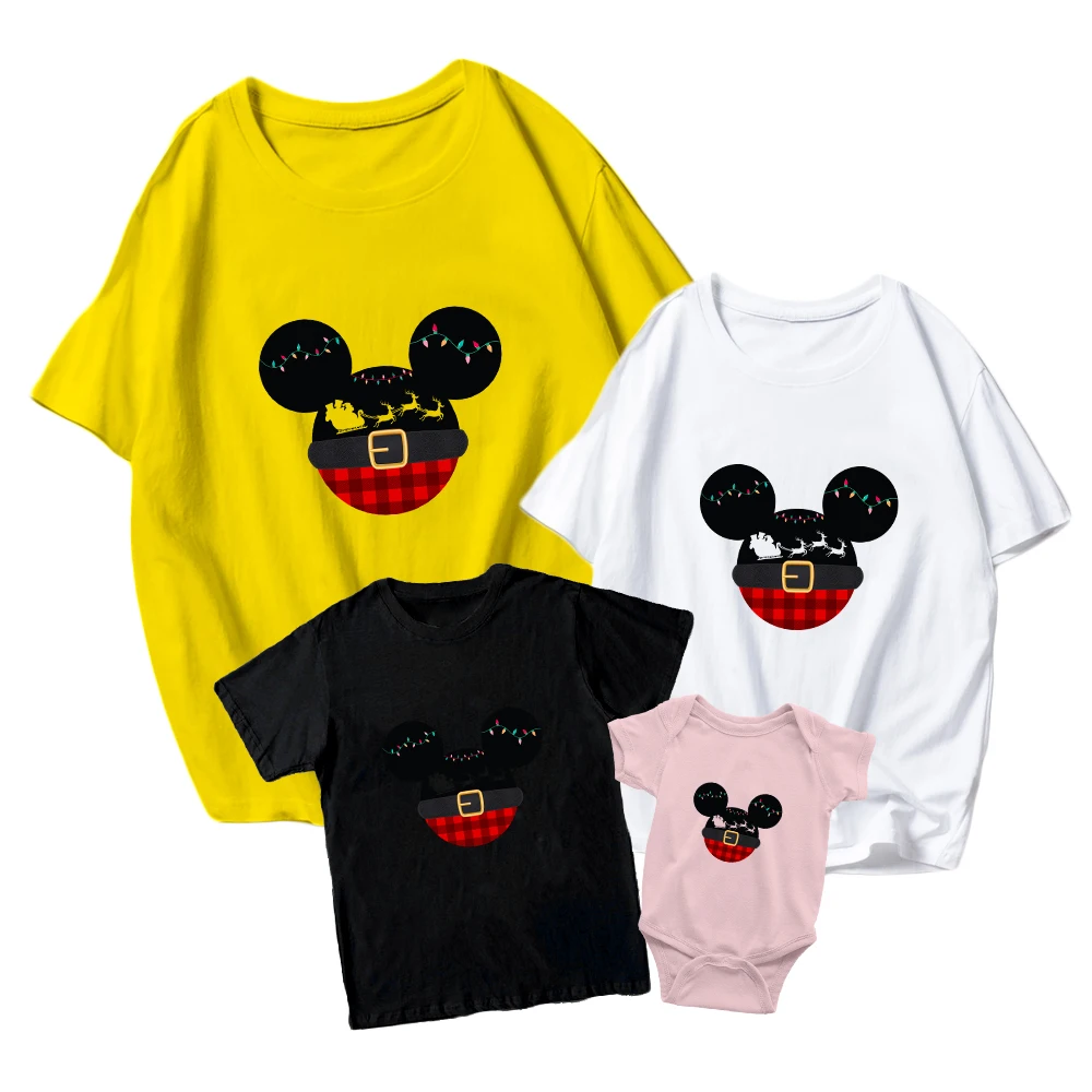 

Disney Parent-Child T-Shirt Merry Christmas Elk Print Mickey Fashion Adult Unisex Casual New Short Sleeve Round NeckWildHarajuku