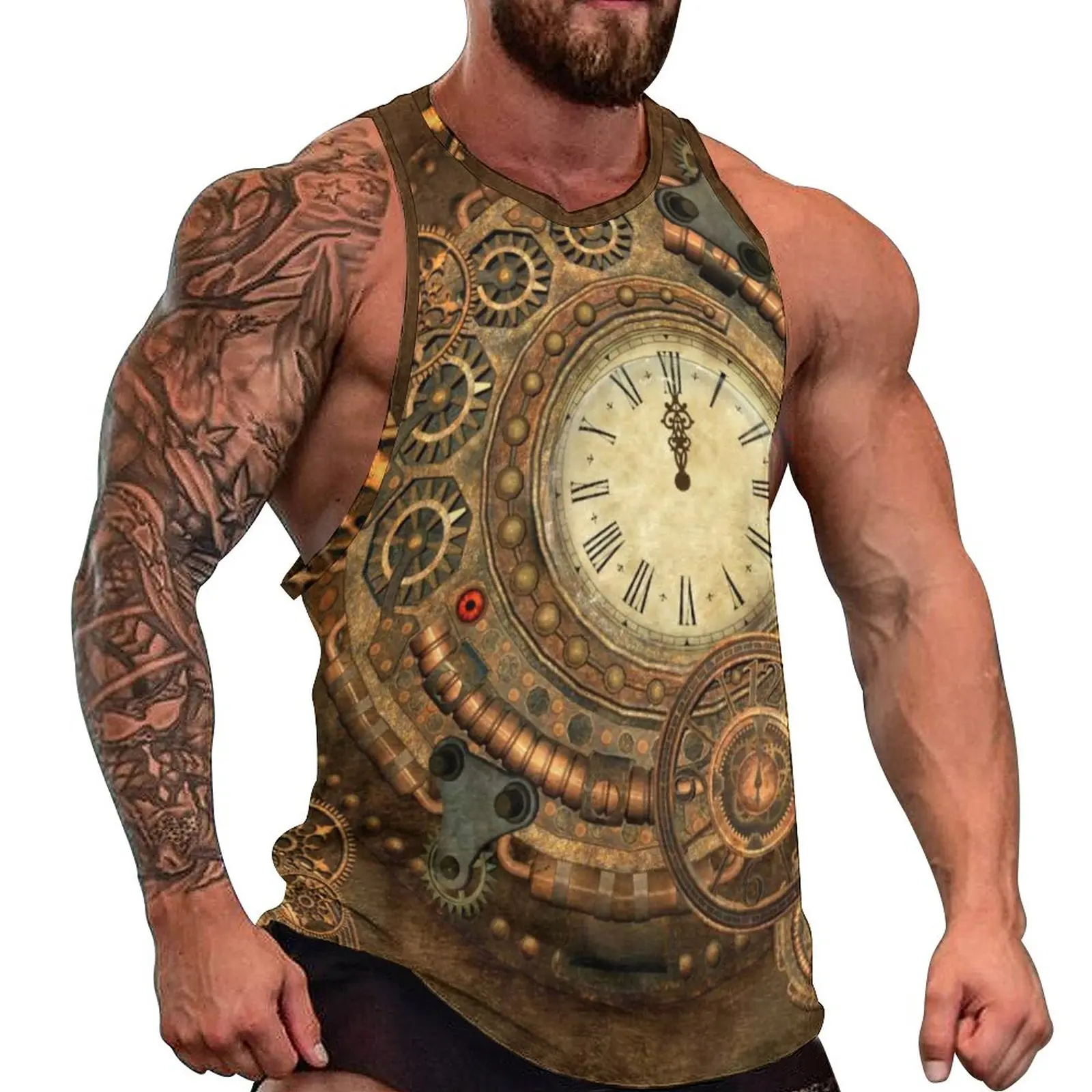 

Steampunk Design Tank Top Men Wonderful Clockwork Vintage Vintage Tops Summer Bodybuilding Custom Sleeveless Vests Large Size