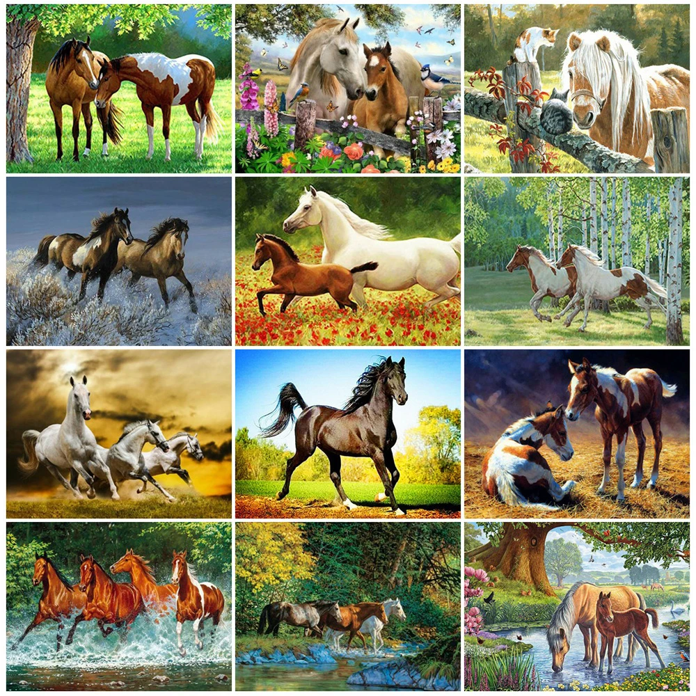 

5D Diamond Full Round Drill Horse Bead Embroidery Diamond Painting Horse Cross Stitch Picture Of Rhinestones Mosaic