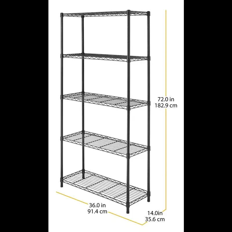 

Стеллаж, стеллаж для хранения, металлические полки, регулируемые, 5 полки, металл, с пластиковыми разъемами, черный, 36 дюймов Ш x 14 дюймов Д x 72 дюйма в