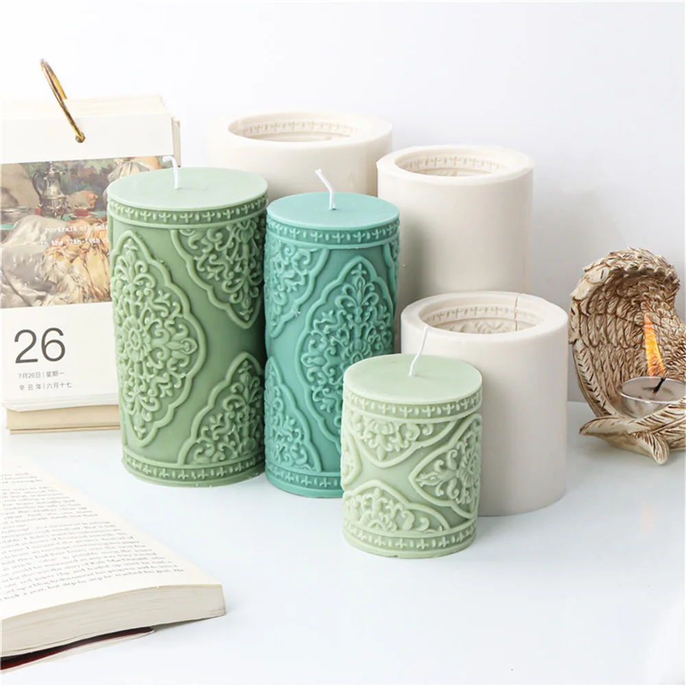 

Totem Pattern Cylindrical Aromatherapy Candle Mould Relief Cylindrical Candle Mould 3D Silicone Mold for Handmade Gypsum Mold