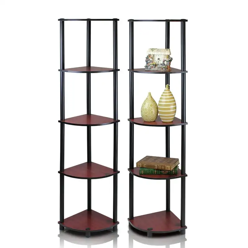 

5 Tier Corner Display Rack Multipurpose Shelving Unit, Dark Cherry, Set of 2