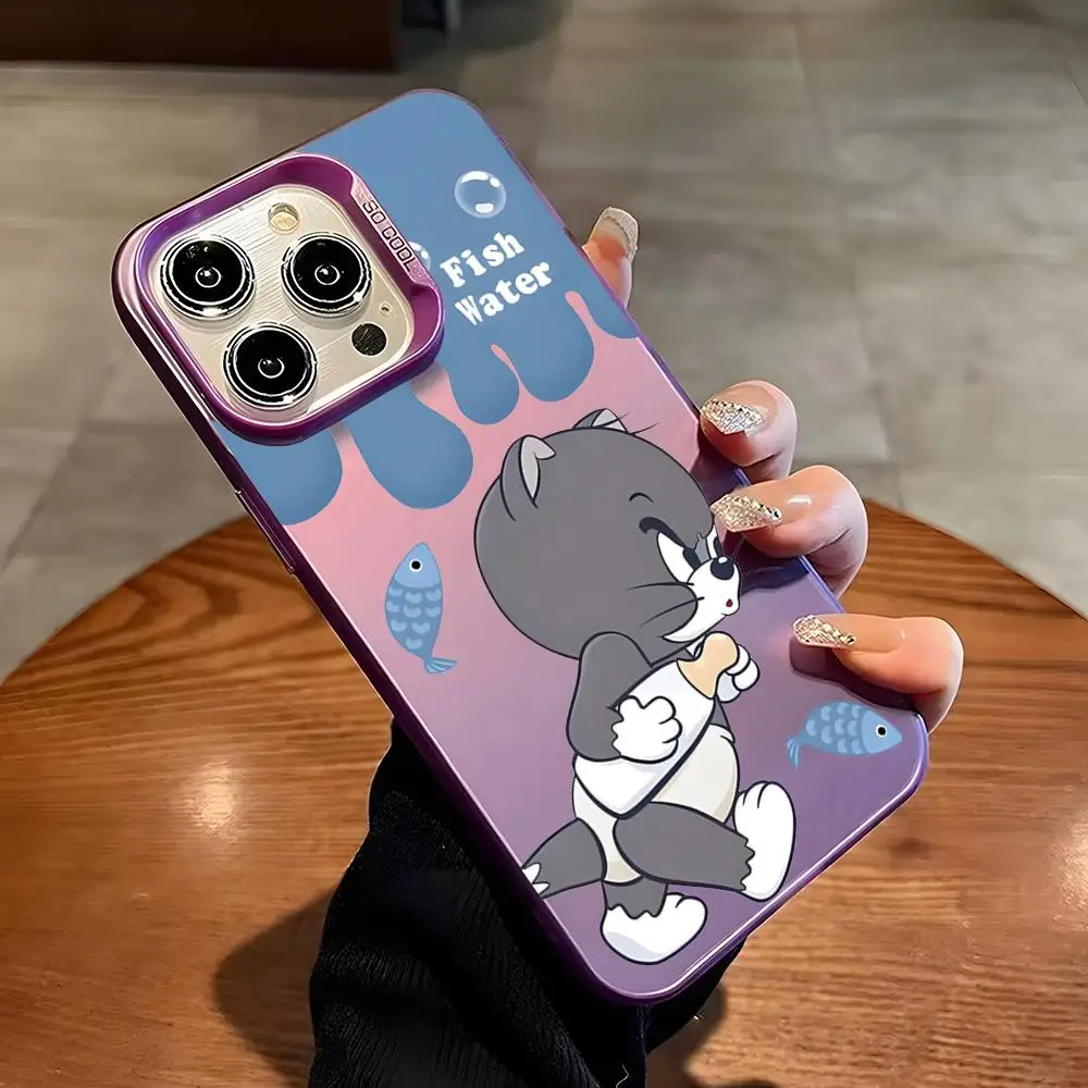 Cute Cartoon TomS JerryS Phone Case for For iPhone 16 Pro Max 15 14 Plus 12 13 X XS XR 11 Fashion Colorful Silver Cover