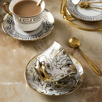 2022 new coffee cup and saucer set with spoon european retro home ins wind ceramic coffee cup 220ml