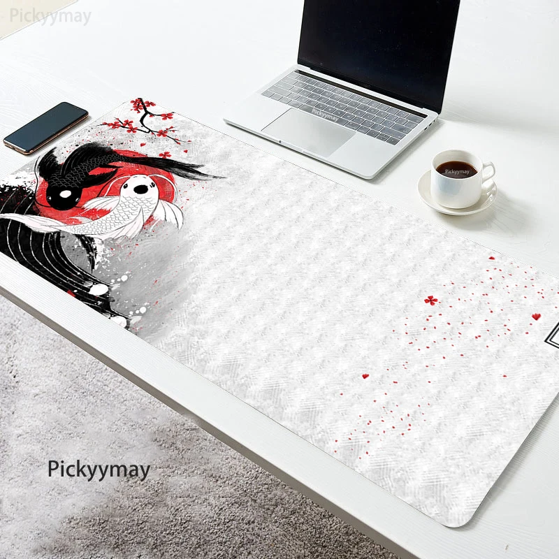 

Japan Art Koi Large Mouse Pad Natural Rubber PC Computer Gaming Mousepad Fish Desk Mat Locking Edge Office Table Mat Non-slip