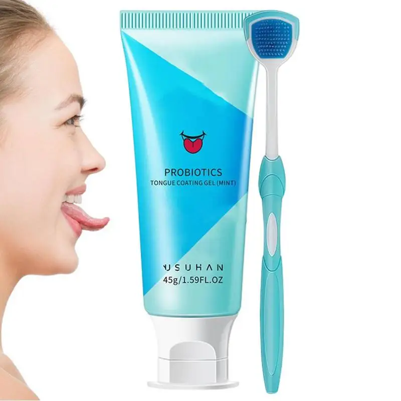 

Mint Scent Tongue Cleaning Kit Tongue Cleaning Gel With Tongue Cleaner Brush Silicone Scraper Toothbrush Remove Bad Breath