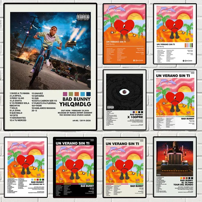 Холщовый постер Bad Bunny Un Verano Sin Ti, принты, спортивный лист, музыкальный альбом, картина, искусство, Настенная картина, декор для спальни, дома, гостиной