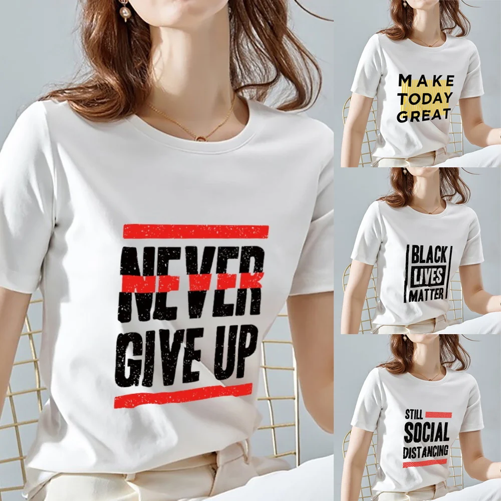 

T Shirt Women Summer New Short Sleeve Word Print Clothing Women's T-Shirt Harajuku Graphic Clothing Women's Top