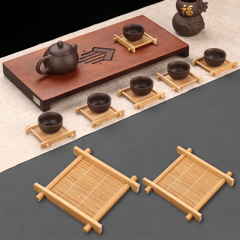 

1pc Heat Insulation Saucer Bamboo Tea Cup Mat Trays Coaster Kitchen Accessories Placemat Cup Holder Dish Pot Pads