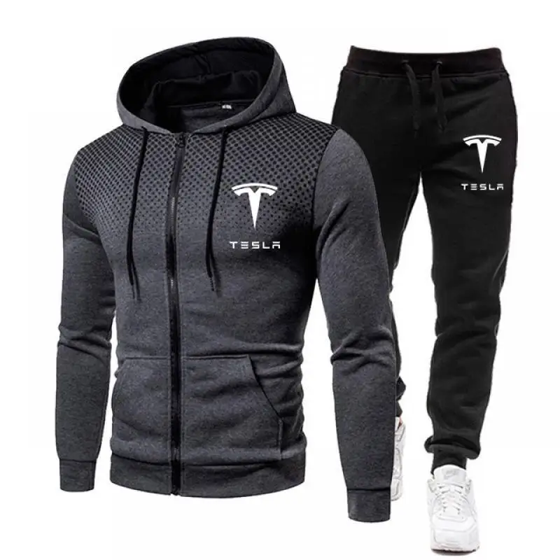 Men's Casual Print Sets Zipper Hooded Sweatshirt and Sweatpants Two Pieces Tracksuit Male Fitness Training Jogging Sports Suits
