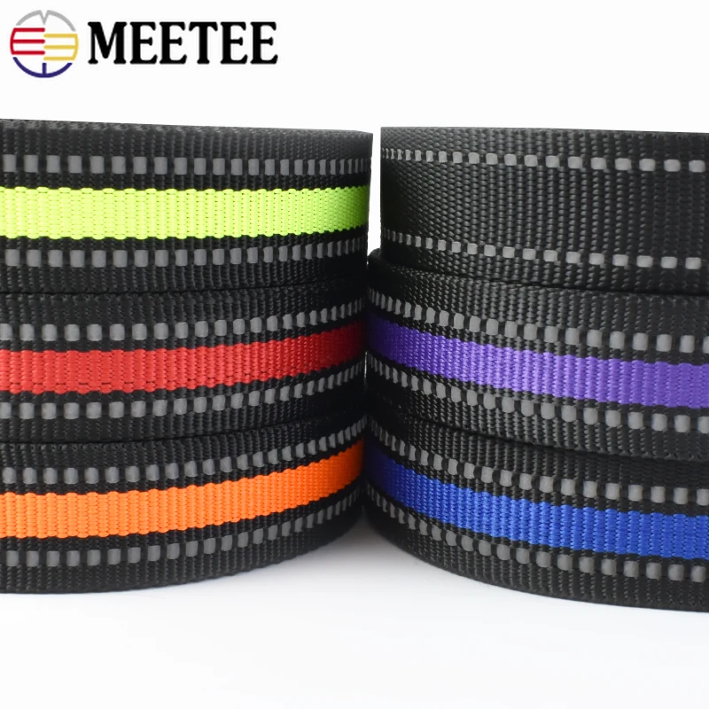 

Светоотражающий нейлоновый ремешок Meetee 5 метров 15/20/25 мм для сумок, ремешок для ремня безопасности, ремешок для одежды, ошейника для домашних животных, декоративная лента, лента, принадлежности