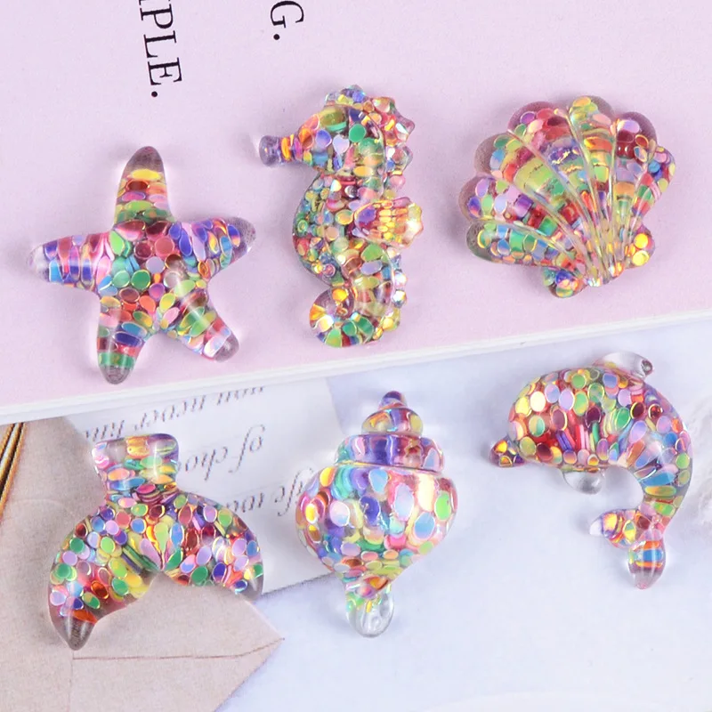 

10pcs Resin Sequins Ocean Creatures Series Mini Figures Crafts Scrapbooking Embellishment Flatback Cabochon Kawaii Miniature Diy