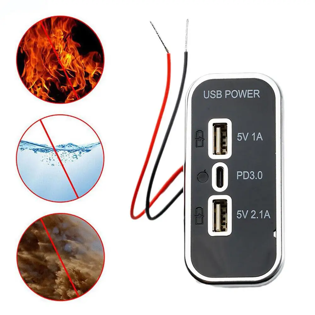 

Зарядное устройство для мотоцикла, 12-24 В, PD3.0 QC, два USB-порта
