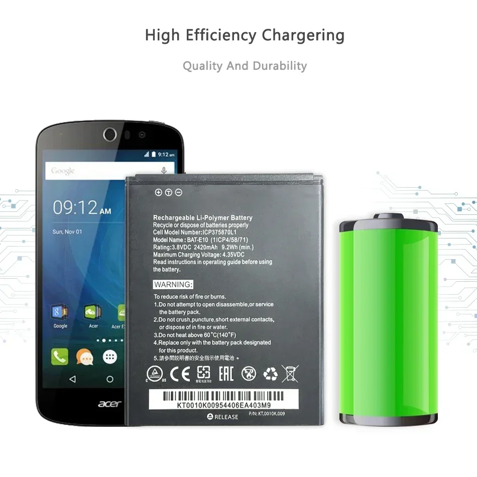 Фотоаккумулятор для Acer Liquid Z530 LTE T02 Z530S BAT E10 фотоаккумулятор (1ICP4/58/71) 2420 мАч