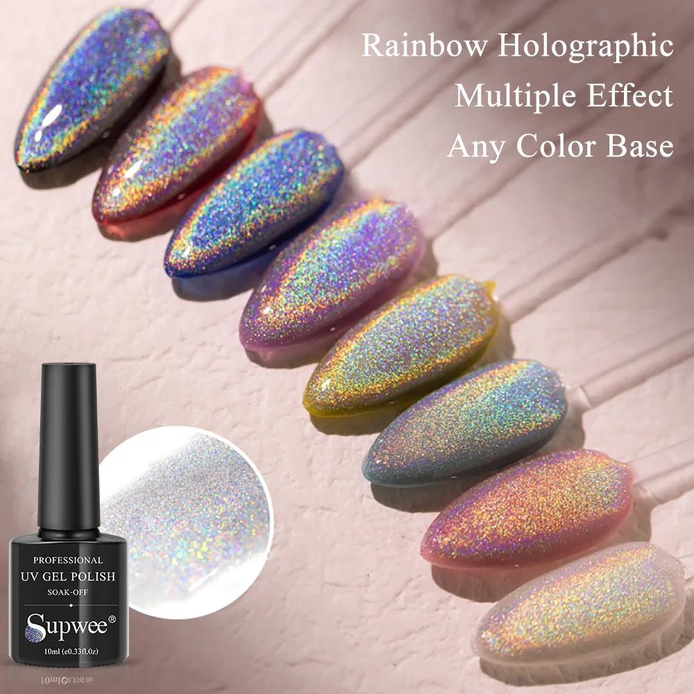 

SUPWEE Universal Cat Eye Gel Nail Polish Semi-permanent UV Gel Laser Rainbow Reflective Glitter Cat Eye Gel For Nail Art Varnish
