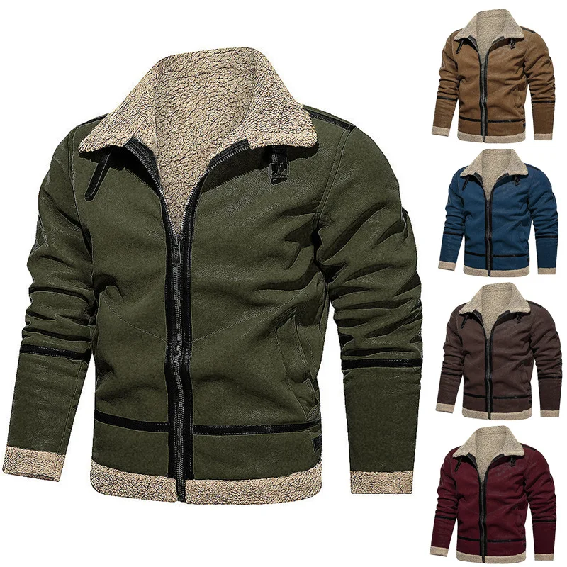 

Пальто мужское шерстяное однотонное на молнии, модное уличное теплое пальто с длинными рукавами, отложным воротником и карманами, с прострочкой, Осень-зима