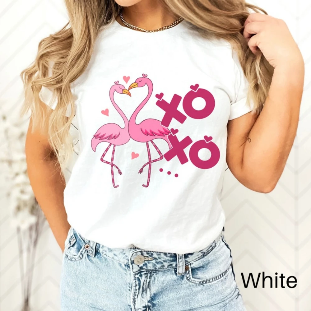 Рубашка с изображением фламинго на день Святого Валентина футболка короткими