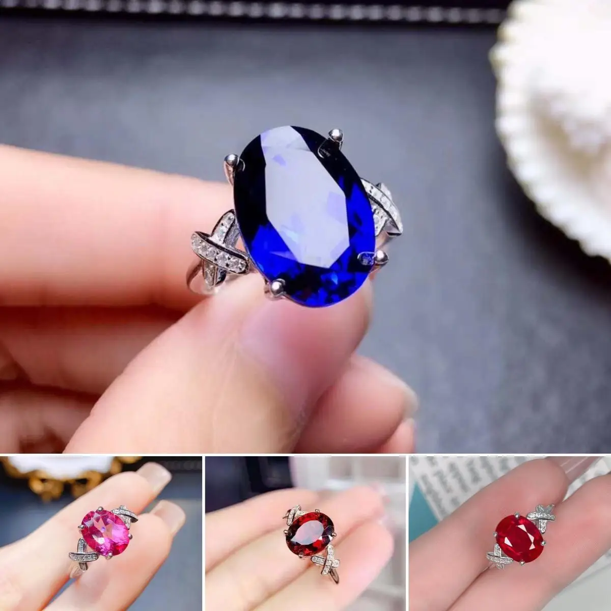 

Женское кольцо из серебра 925 пробы с сапфиром/гранатом/топазом/Рубином