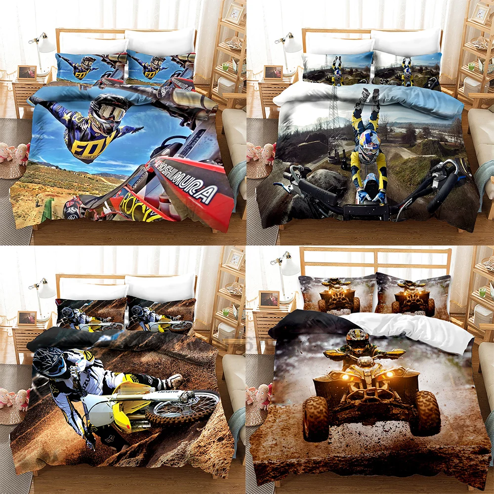 

Extreme Sports Style Motocross Bedding Set for Boys Kids Off-road Race Duvet Cover King 220x240 Size with Pillowcases 2/3pcs