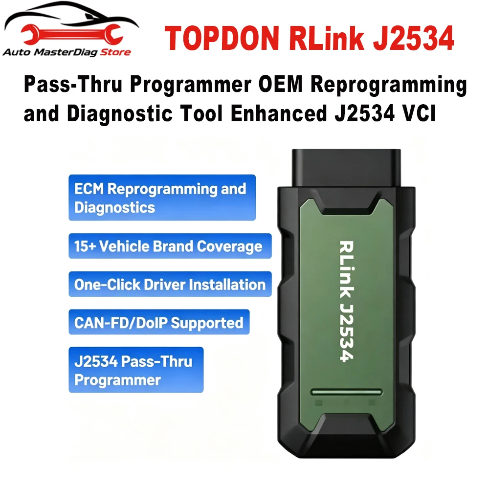 Фото Программатор TOPDON RLink J2534 Pass-Thru для OEM-перепрограммирования и диагностики, усовершенствованный J2534 VCI №1