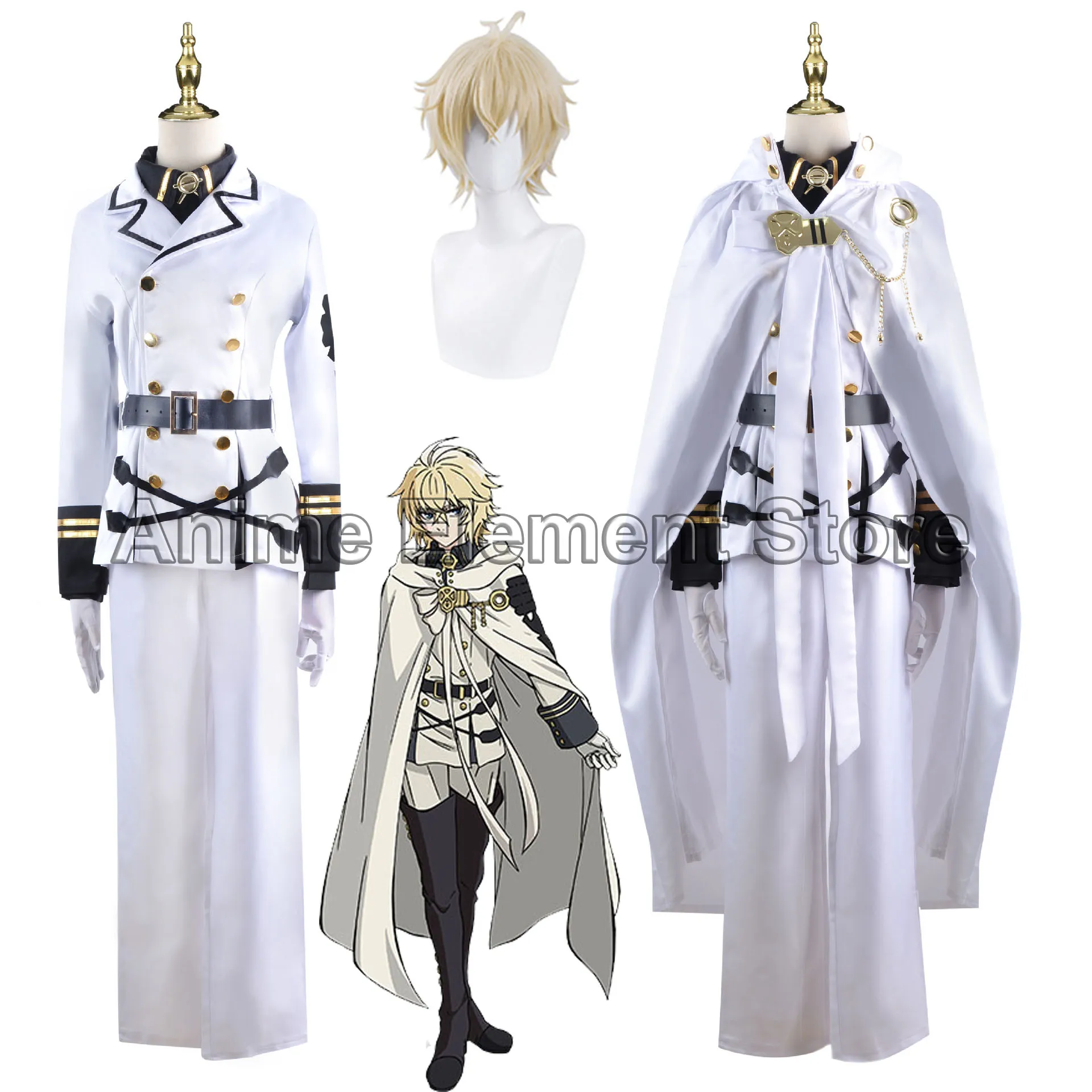 Серафим Конца Микаэла Хякуя Косплей Костюм Короткий Парик Белый Плащ Униформа