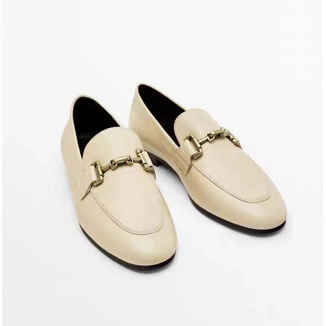 Jenny&Dave  Shoes Woman England Style Fashion Gold Buckle Sheep Comfortable Slip-On Loafers Women Flat