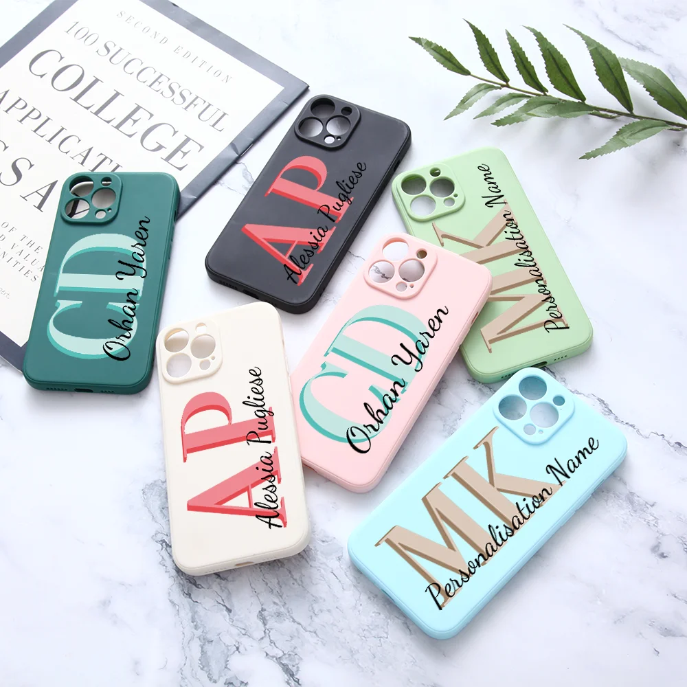 

Custom Letter Name Case For iPhone 11 12 13 14 Pro Max X XS XR 7 8 Plus Personalised Luxury Silicone Soft Cover for iPhone 14