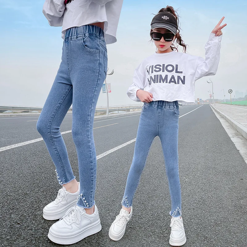 

Teenage Girl Skinny Jeans New Kids Classic High Waist Skinny Jeans Children Blue Denim Pants Streetwear Trousers 6 8 10 12 14 Y