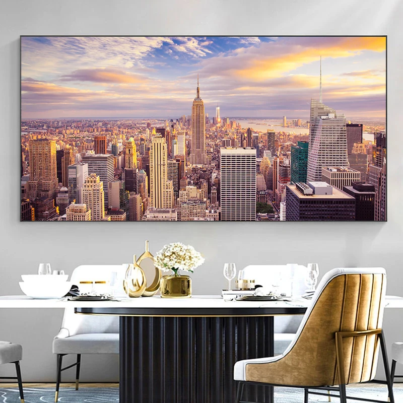 

New York City Sunset View Canvas Paintings Wall Art Posters Prints Skline Manhattan Wall Pictures Home Decoration Room Decor