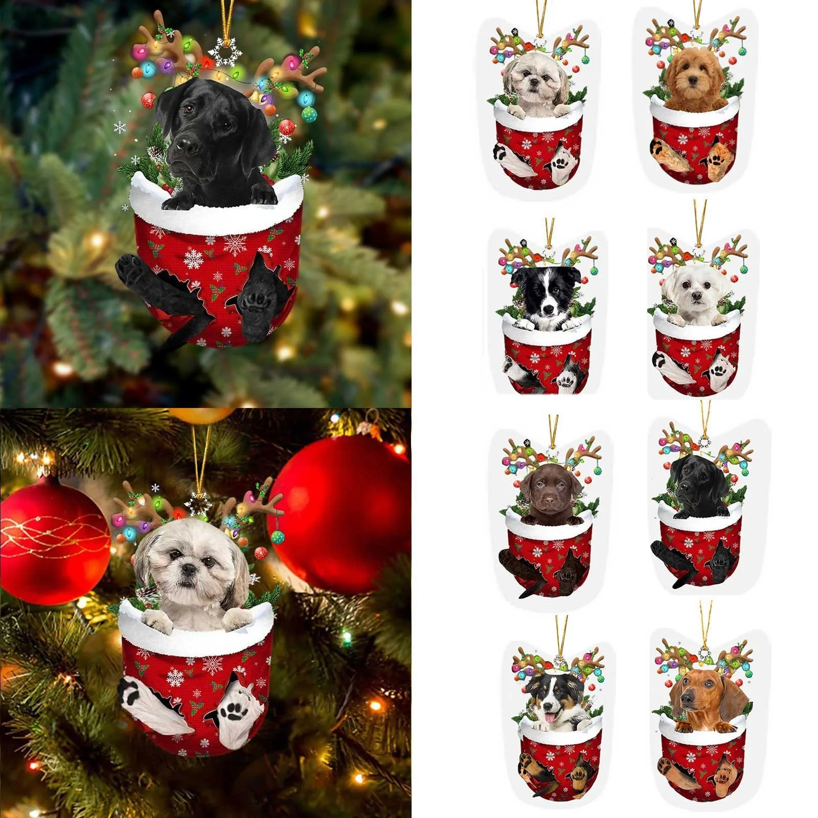 

Christmas Tree Ornament Acrylic Flat Funny Cute Dog 2d Animal Schnoodle In Snow Pocket Hanging Pendent Christmas Decoration