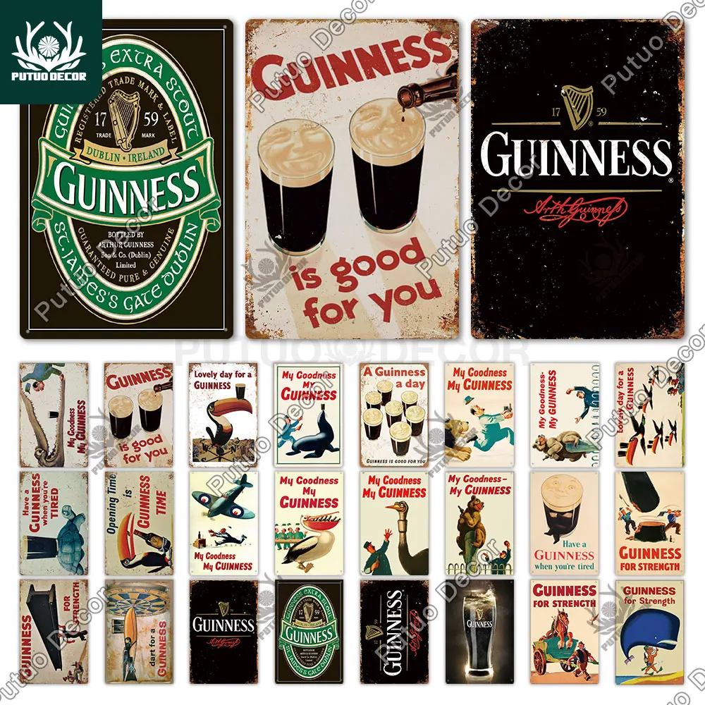 

Putuo Decor beer Guinn Vintage Metal Signs Tin Sign Plaque Metal Wall Decor for Bar Pub Club Man Cave Decorative Plate Metal