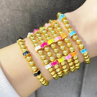 2022 new fashion enamel flowers bracelet womens beaded gold 4mm copper beads elastic distance charm bracelet bangle woman