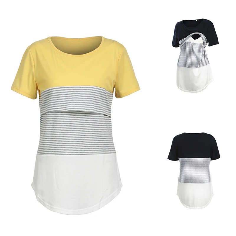 

Women Maternity Breastfeeding Tee Nursing Tops Striped Short Sleeve T-shirt Plus Size S-2XL Maternity Clothing Tees