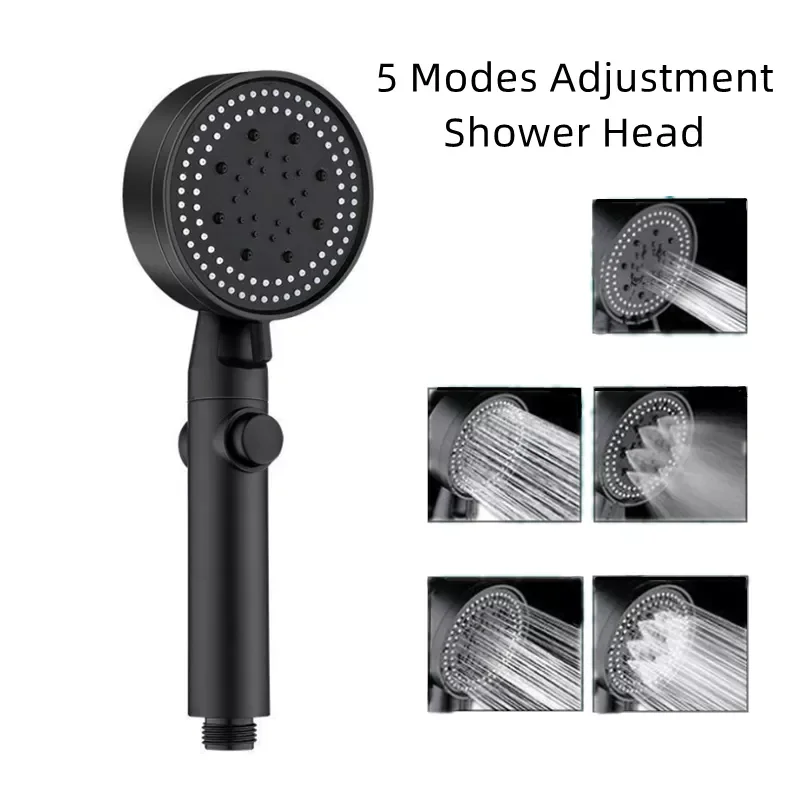

5 Modes Water Saving Shower Head Black Adjustable High Pressure Shower One-key Stop Water Massage Shower Head For Bathroom