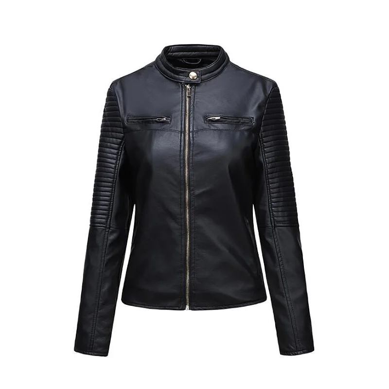Enlarge autumn womens leather jacket women zipper black Motorcycle jackets for women 2022 long sleeve women's coat
