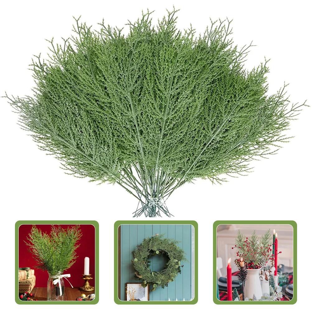 

40 Pcs Faux Pine Branches Decorative Leaves Greenery Simulation Cedar Stems Decoraciones Para Baños Plastic Party Prop Rattan