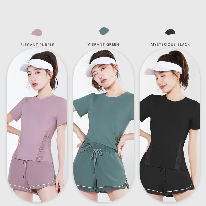 Yoga Suit Women's Summer Nude Mesh Breathable Quick Drying Clothes Running Fitness Short Sleeved T-shirt Sportswear Yoga Top